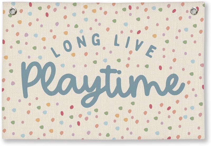ShowDraven Playroom Decor, Kids Wall Art Hanging Linen Banner, Blue Striped Wall Flag for Playing Room Nursery Playroom Decor, 20x30 Inch - Image 1